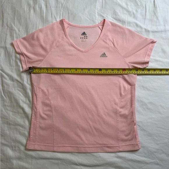 Adidas Pink V-Neck Performance Active Top Moisture-Wicking Gym Tee Medium - Picture 8 of 9